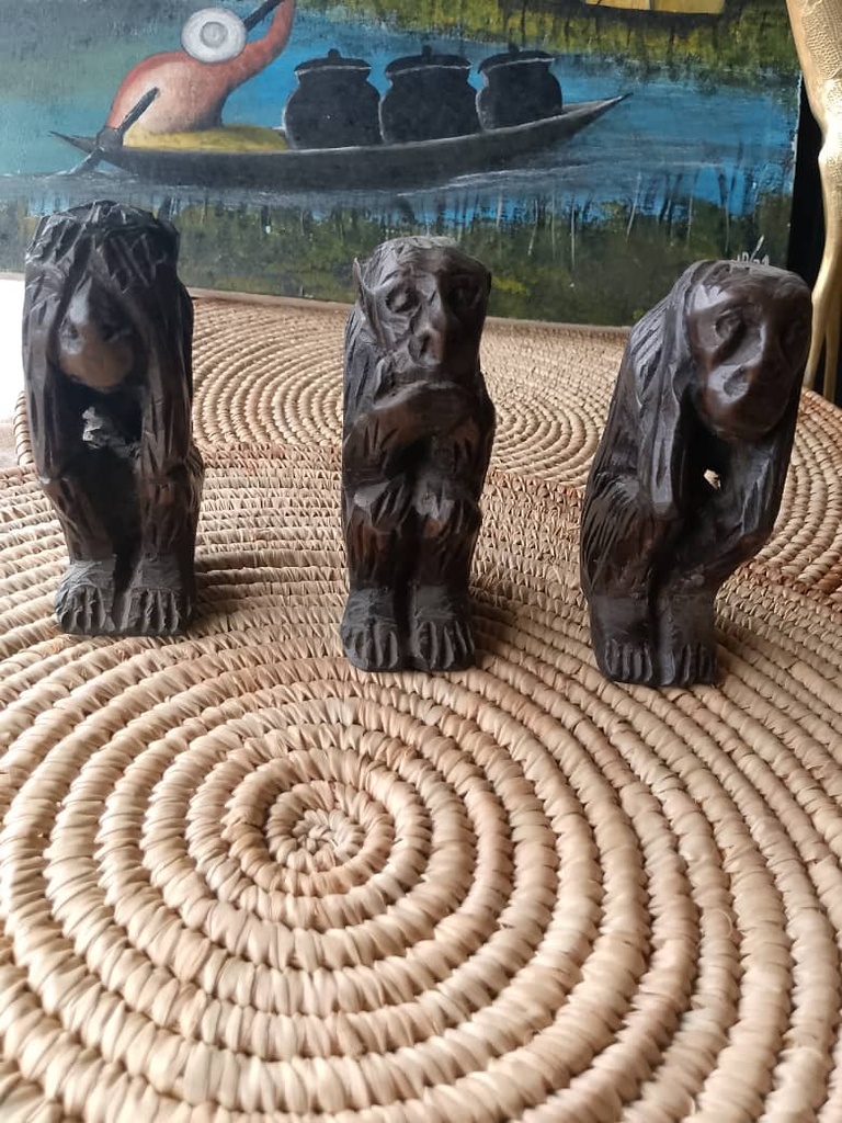 Statuettes Trois Singes de la Sagesse en Ébène