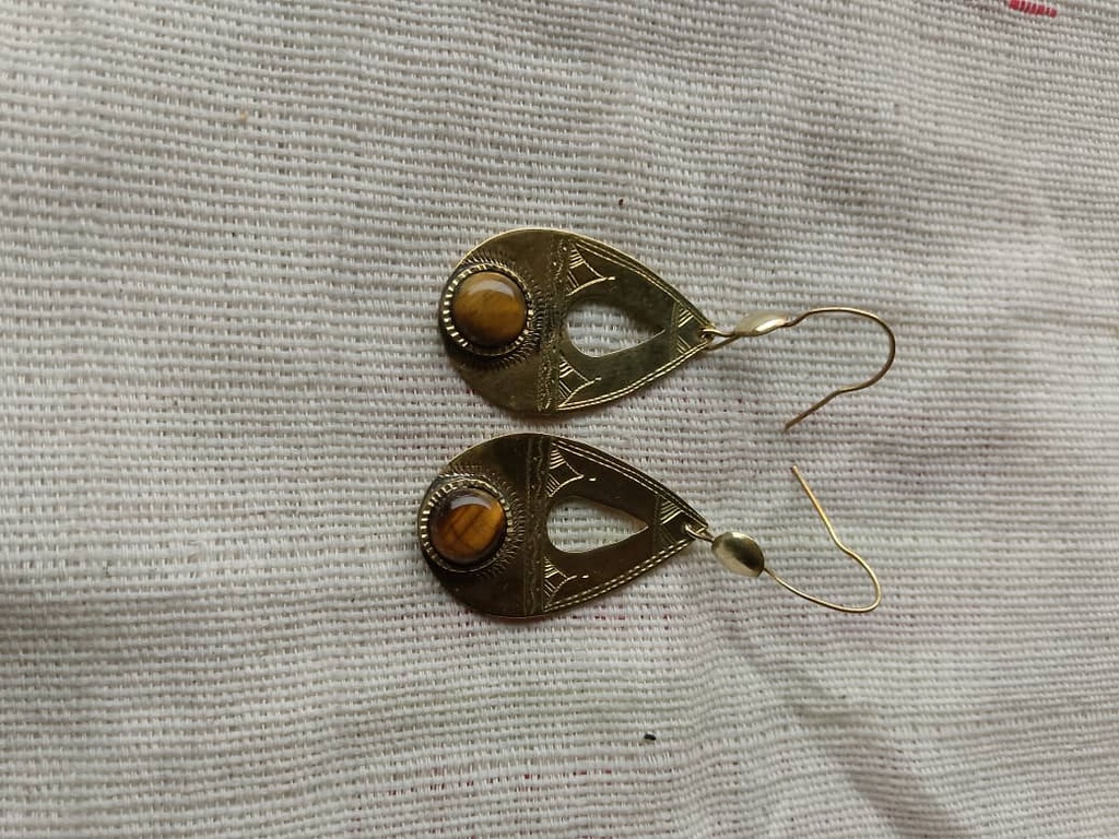 Boucles d'Oreilles en Bronze Texturé & Œil de Tigre