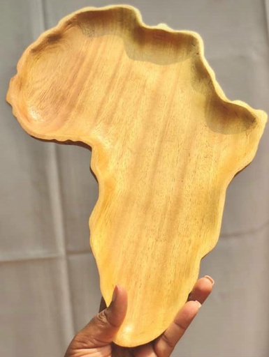 Plat Sculpté en Bois Forme Afrique - Élégant et Unique