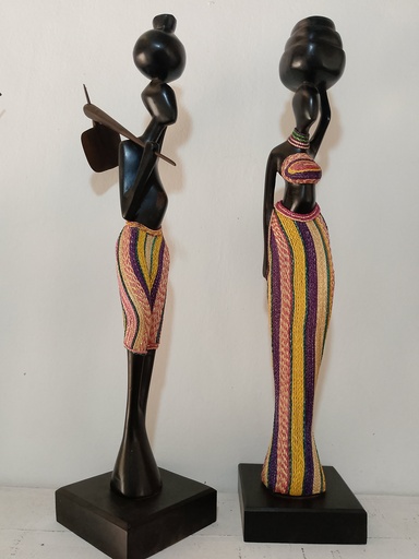 Couple Cultivateur en Bois Ébène : Statuette Raphia